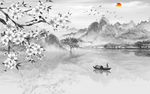 中国风背景墙画山水 tif分层