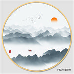 圆形水墨画