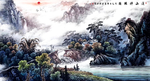 山水水墨画流水生财