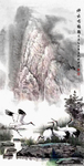 祥云鸣鹤山水画