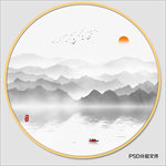圆形水墨画