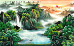 流水生财山水背景墙壁画