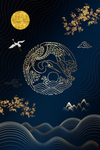中国风国潮插画鹤凤飞翔