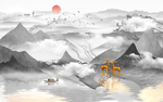 新中式山水背景墙