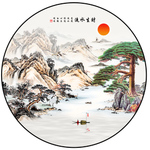 中式迎客松聚宝盆山水装饰画图片