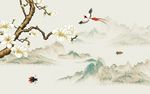 喜上眉梢山水画背景墙