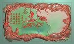 花鸟鲤鱼南瓜茶盘精雕图浮雕灰度