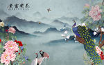 花开富贵山水背景画 TIF分层