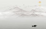 新中式手绘水墨山水背景