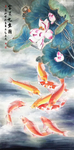 荷花富贵九鱼图
