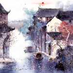 江南水乡油画