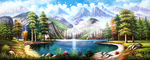 山水风景聚宝盆招财画油画