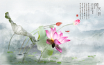 荷花韵新中式水墨山水背景墙