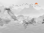 新中式水墨山水线条背景墙
