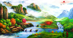 山水风景油画招财画
