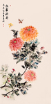 复古菊花花鸟画