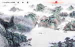 山水画水墨画背景墙