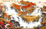 山水画金秋祥瑞背景墙