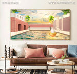 3D几何建筑莫兰迪色现代油画