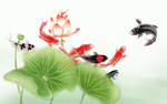 荷花九鱼图背景墙