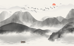 山水水墨画背景墙