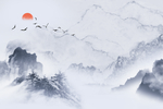 新中式抽象山水背景墙