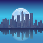城市天际线建筑大月亮蓝色矢量图