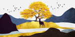 新中式抽象山水画金色麋鹿装饰画