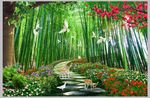 竹林鸽子风景画电视背景墙图片