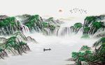 流水生财山水画背景墙