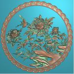 圆形牡丹花挂匾牡丹鸟圆盘精雕图