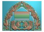 双龙狮子墓碑头精雕图浮雕图灰度