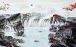 瀑布山水聚财画