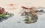 山水河流水墨画
