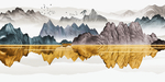 新中式金色山峰倒影抽象装饰画