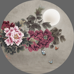 新中式花开富贵牡丹花圆形装饰画