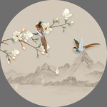 新中式手绘玉兰花鸟圆形装饰画