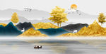 金色山水风景画
