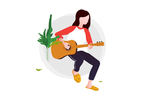 弹吉他音乐的少女矢量插图