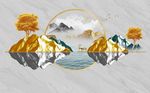 金色山脉抽象树电视背景墙