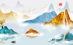 金色 山水画无框画 TIF分层