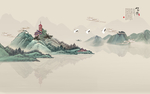 新中式禅意境山背景墙