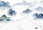 蓝色山水画高档画 TIF分层