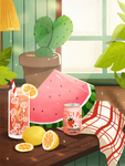 夏天夏至西瓜节气插画