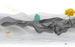 麋鹿高端山水画 tif分层