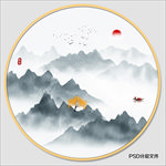 圆形水墨画