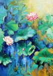 荷花油画玄关画