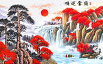 鸿运当头聚宝盆山水背景墙