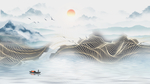新中式抽象线条山水背景墙