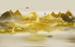 金色水墨山水画